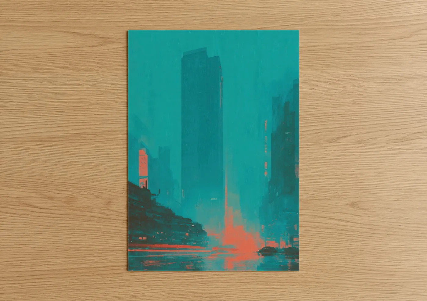 Neon Cityscape Skyscraper Urban Wall Art
