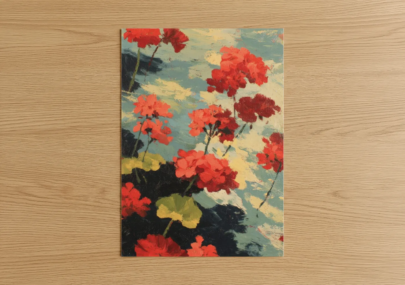 Crimson Geranium Garden Oil Painting Wall Art