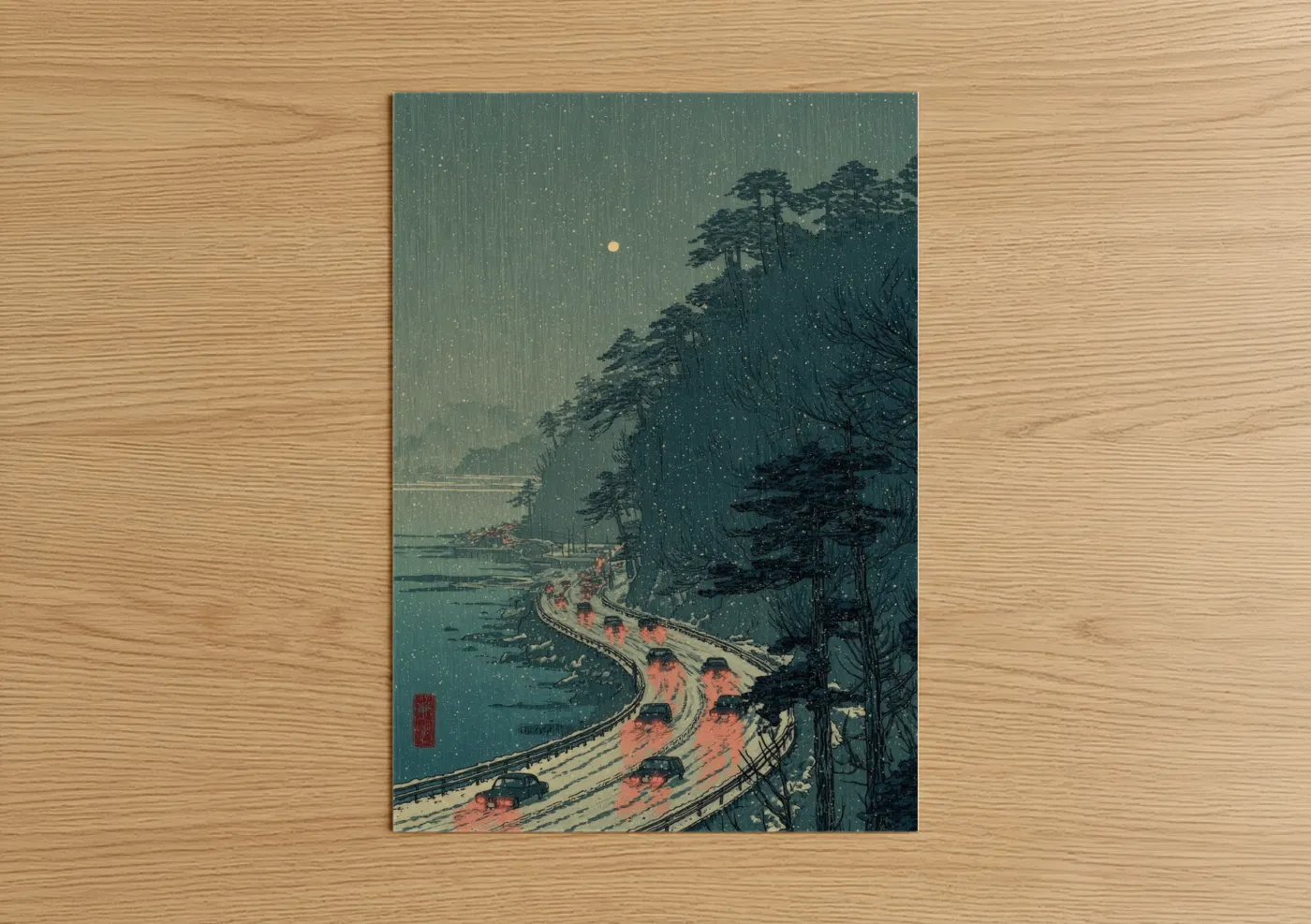 Snowy Mountain Road Japanese Art Print Wall Art
