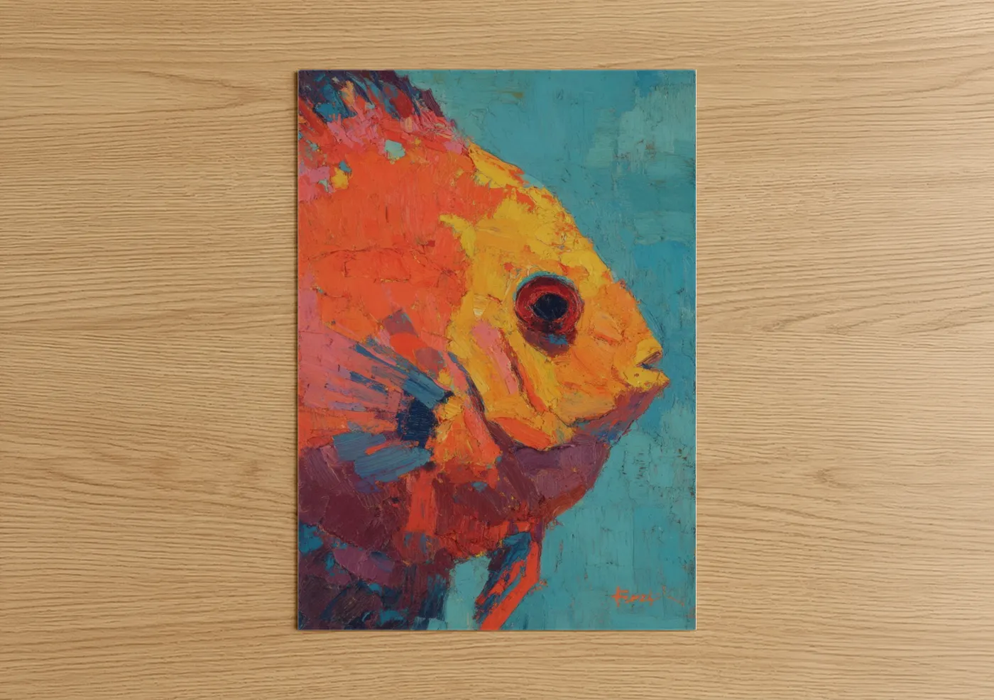 Crimson Discus Fish Abstract Painting Wall Art