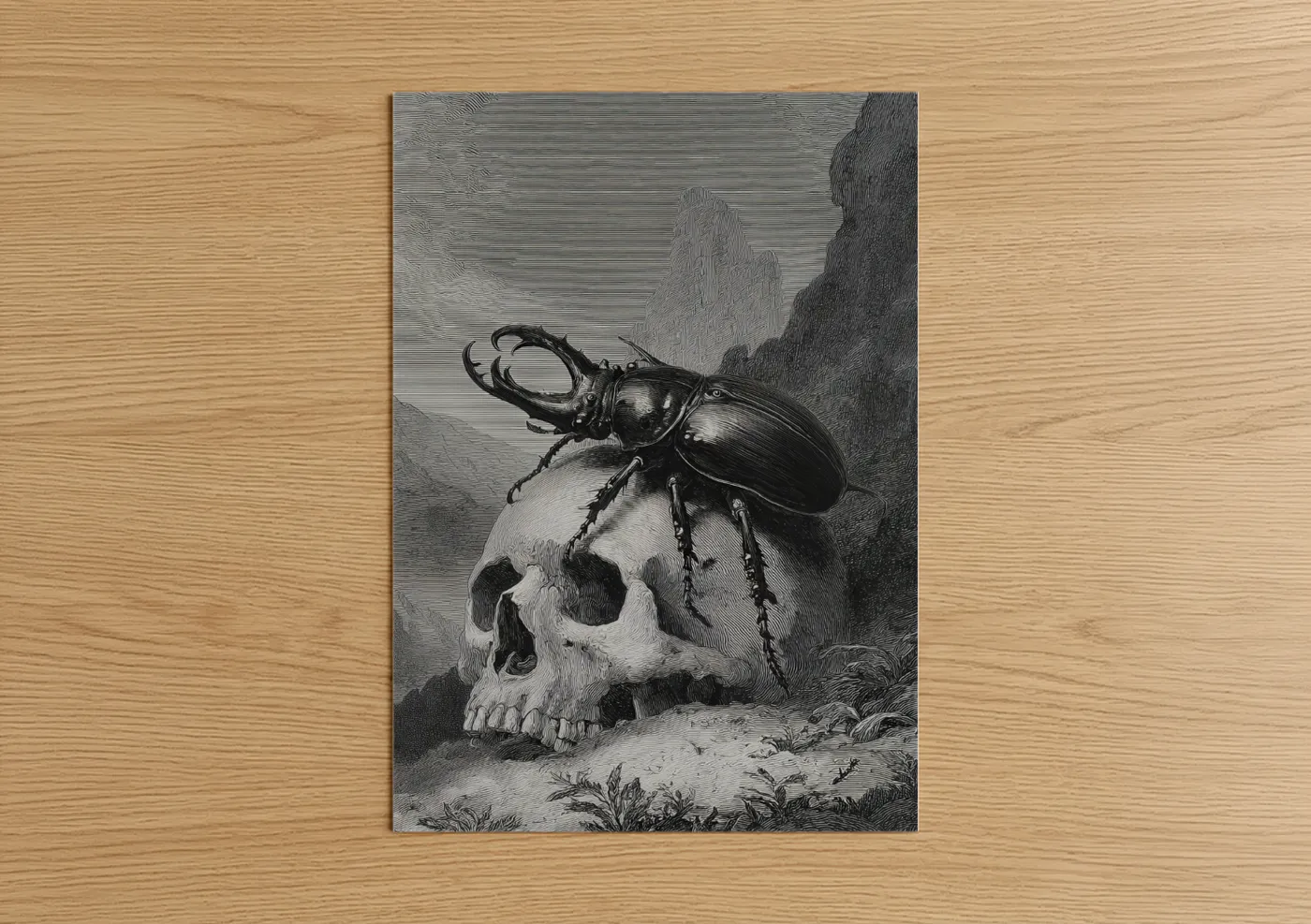 Skull Beetle Engraving Dark Art Wall Art