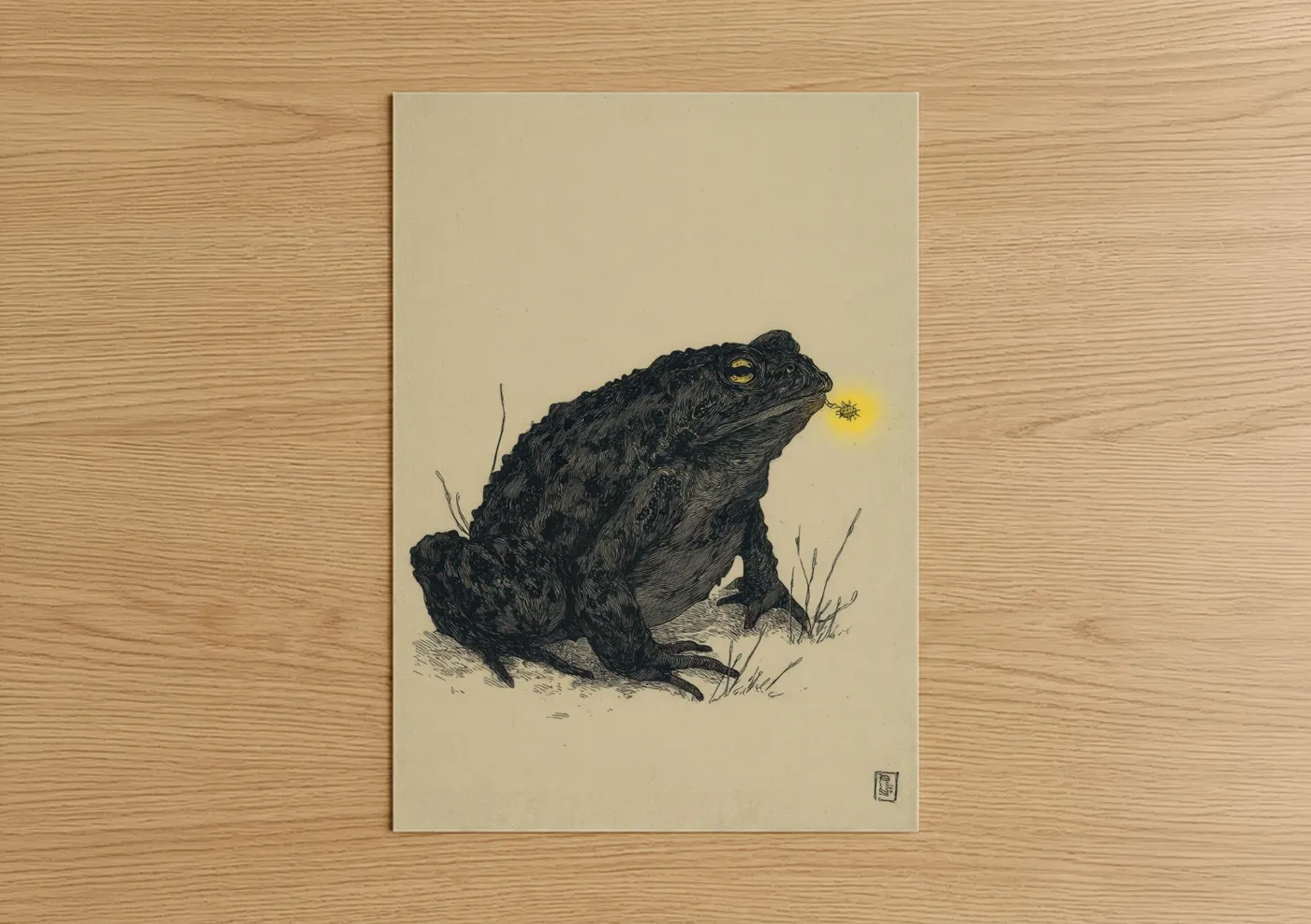Black Toad with Golden Eye Illustration Wall Art