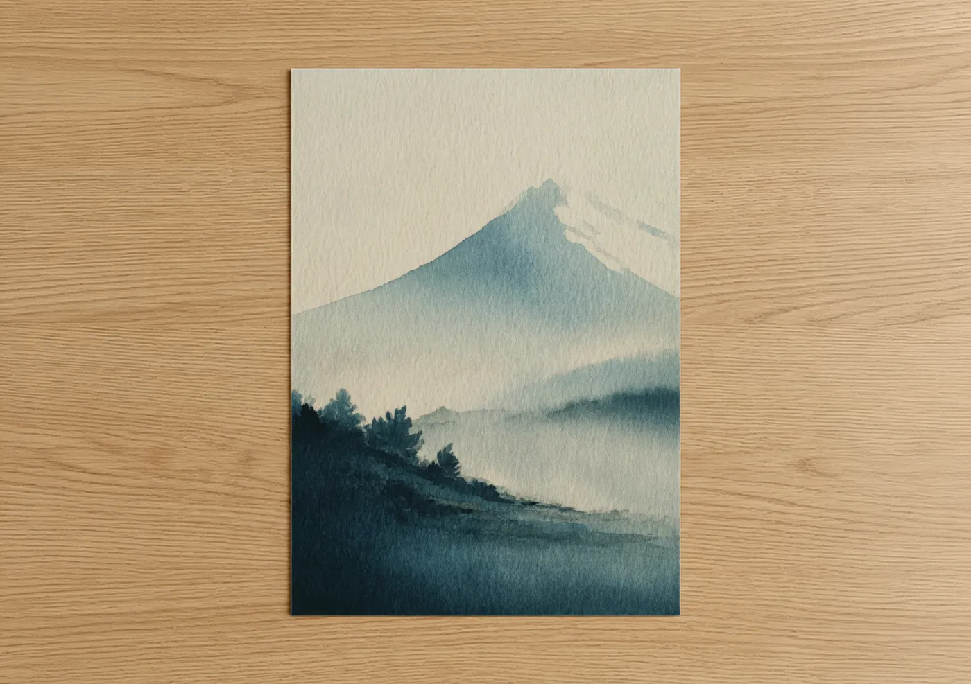 Misty Volcano Peak Watercolor Wall Art