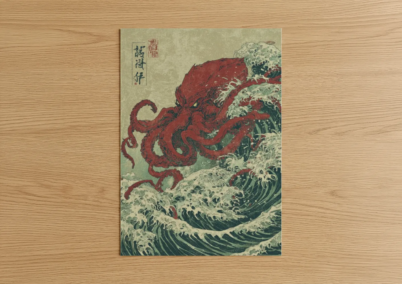 Crimson Cthulhu Wave Japanese Art Wall Art