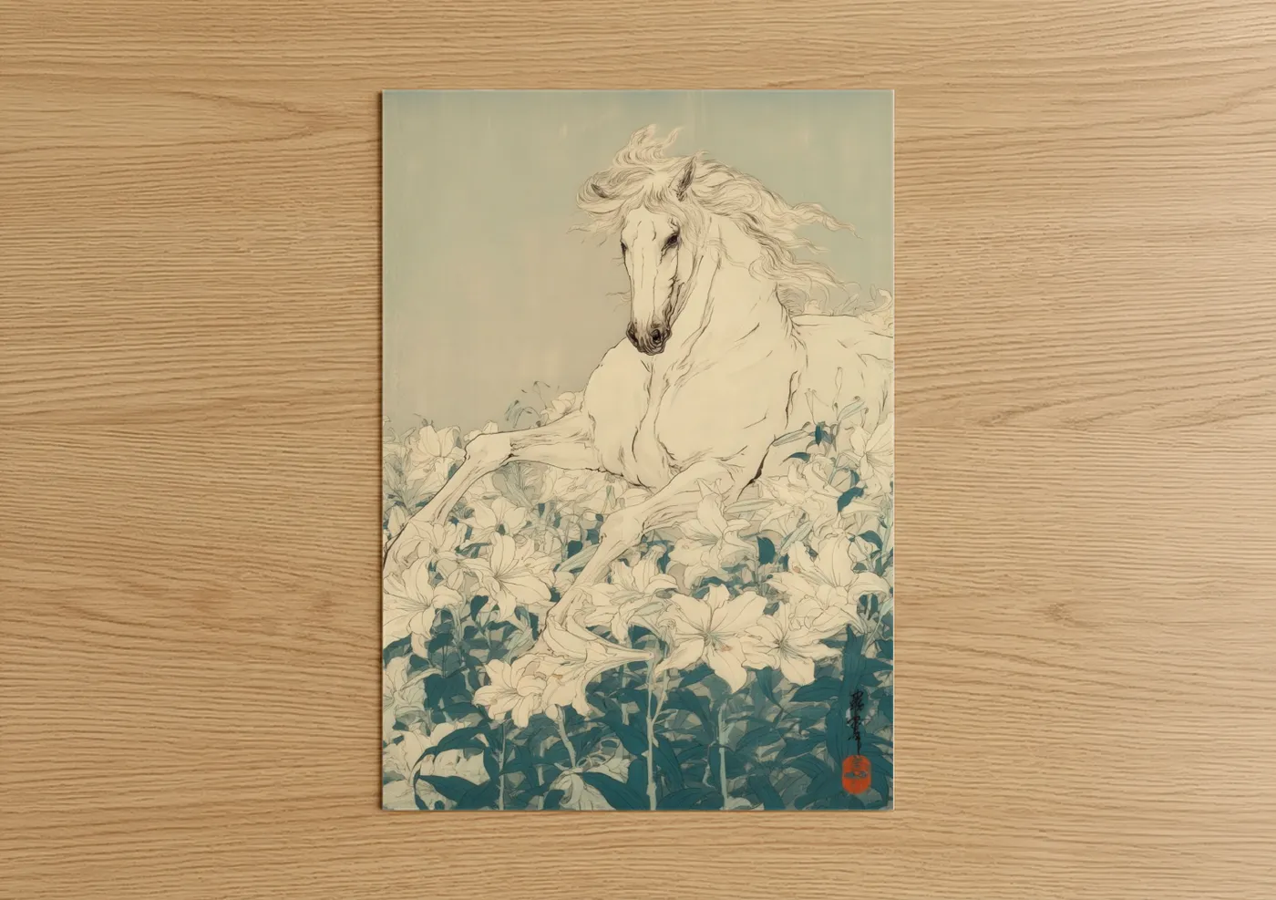 Flowing Andalusian Horse Floral Watercolor Wall Art