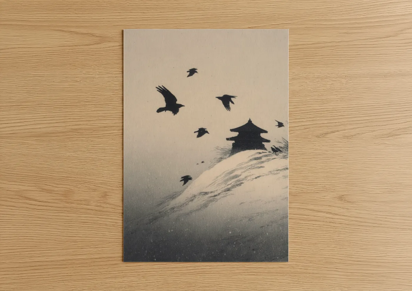 Dark Fantasy Snowy Temple Ravens Wall Art