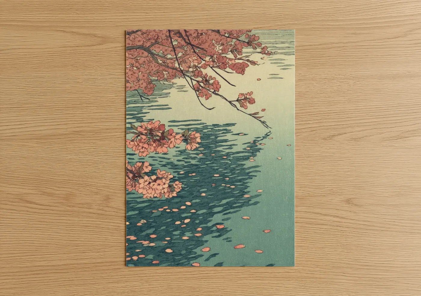 Cherry Blossom River Watercolor Wall Art