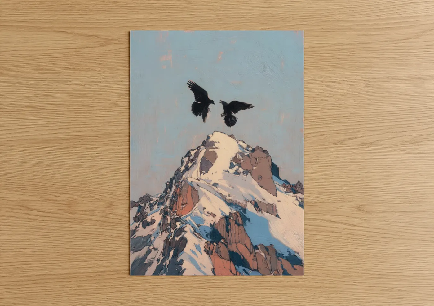 Black Ravens Snowy Mountain Landscape Wall Art