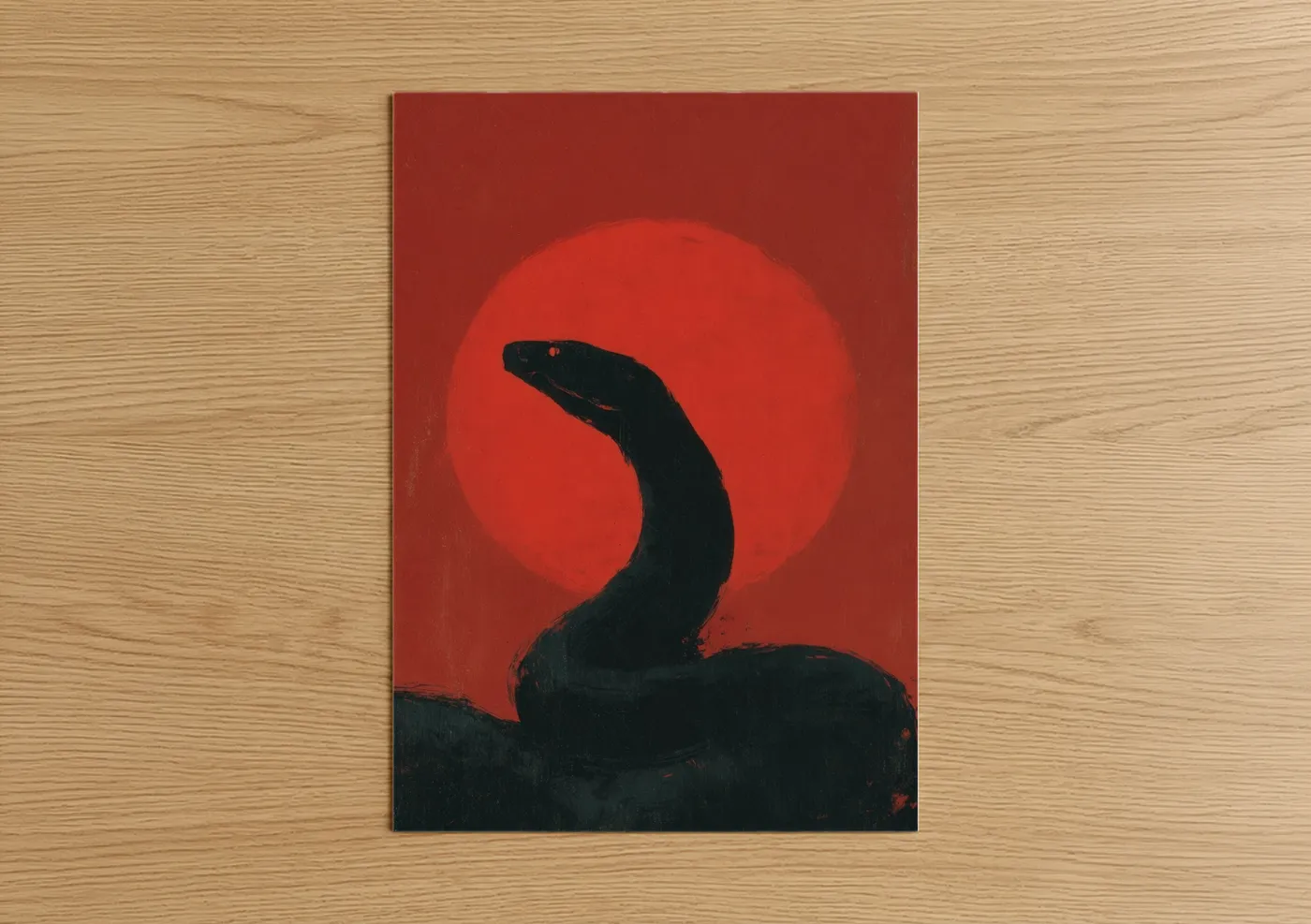 Black Python Silhouette Red Sunset Wall Art