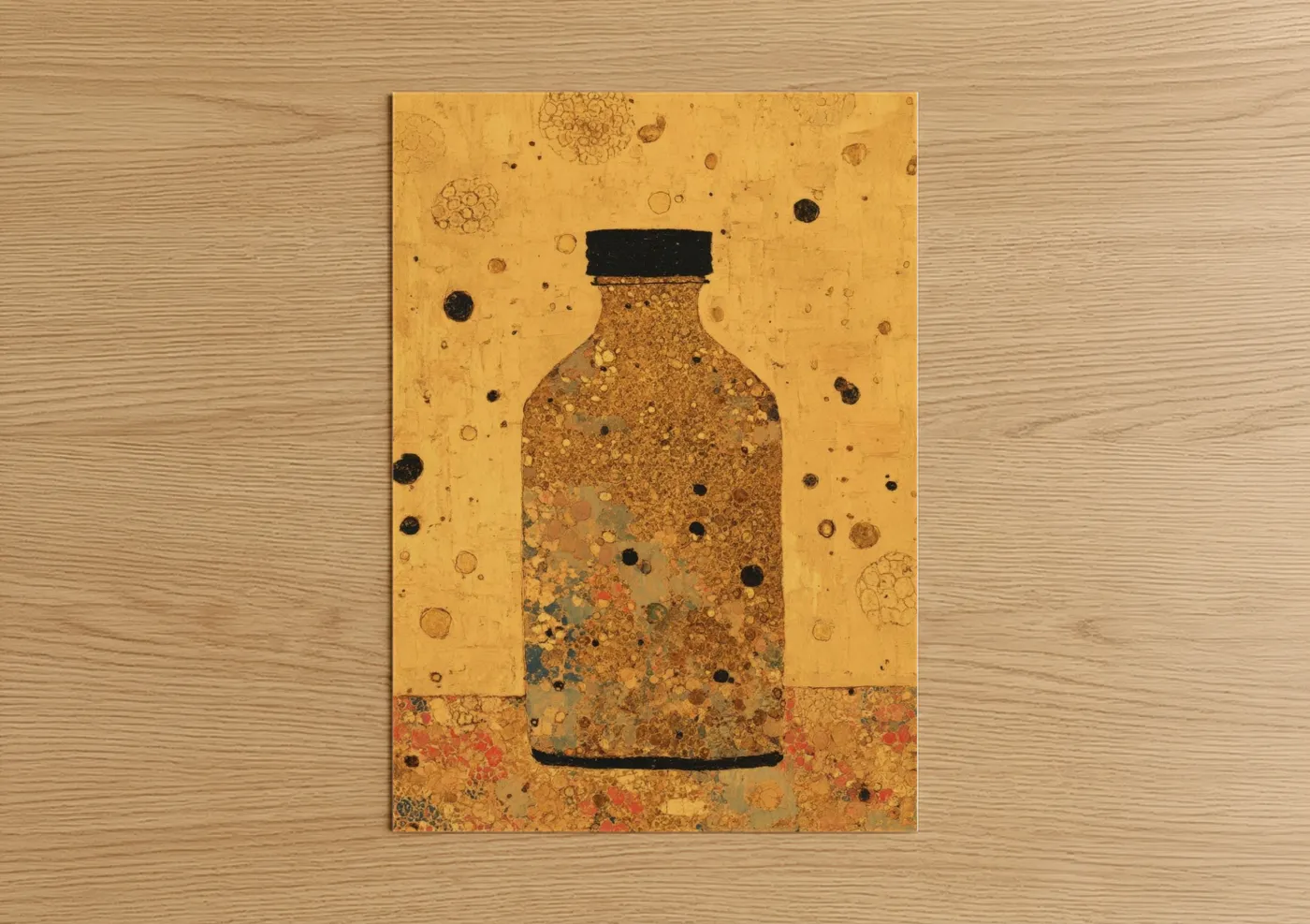 Golden Condiment Bottle Mixed Media Wall Art