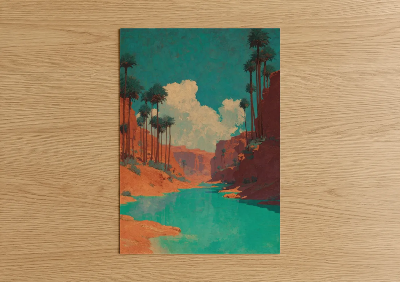 Desert Canal Oasis Palm Trees Wall Art