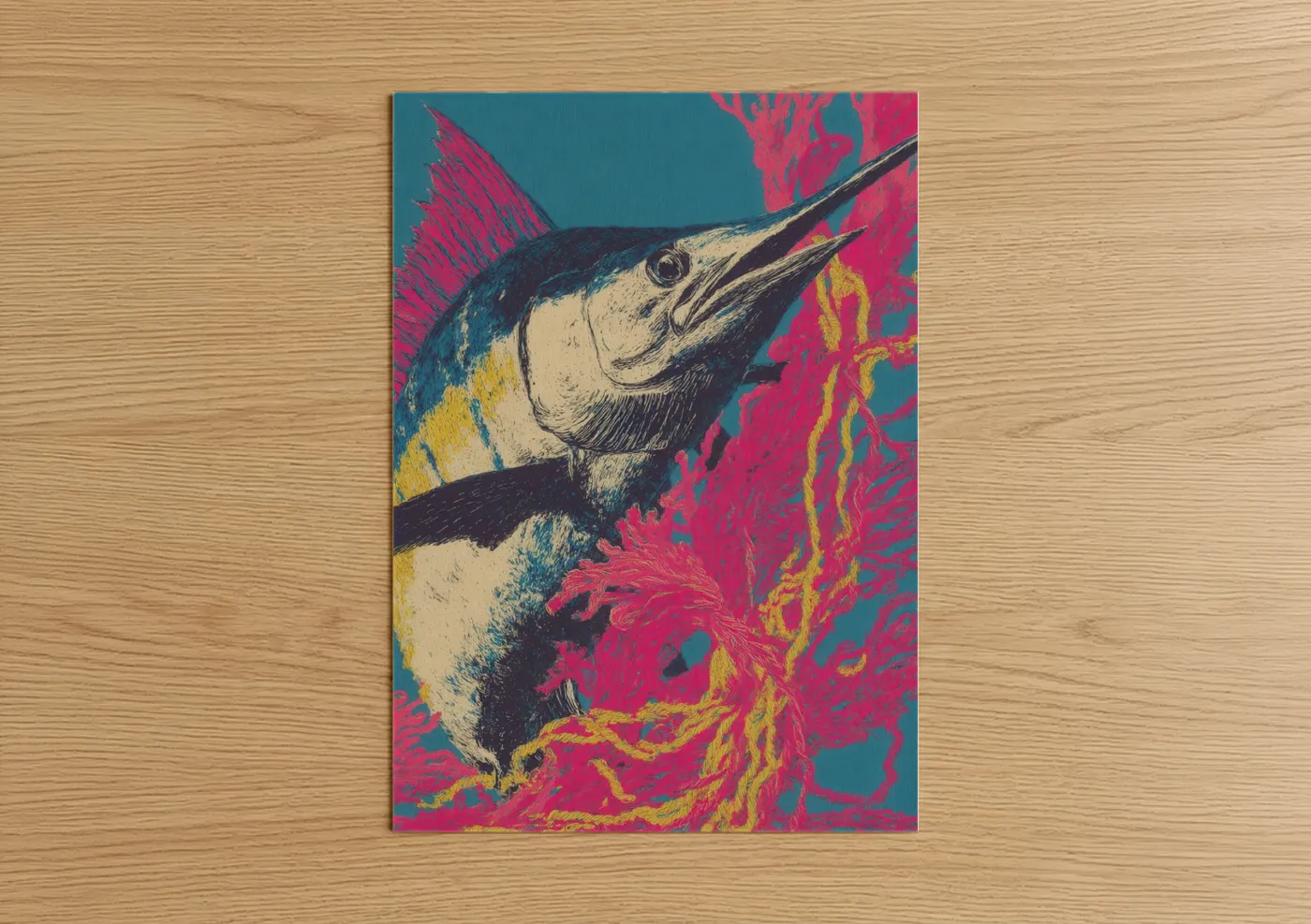 Crimson Sailfish Pop Art Print Wall Art