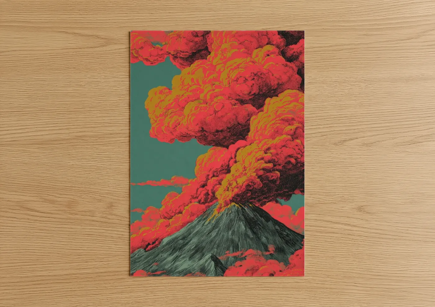 Crimson Volcano Eruption Modern Wall Art