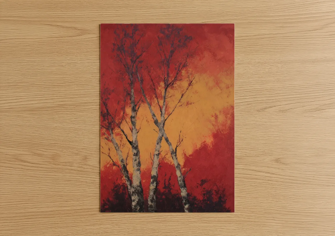 Crimson Birch Sunset Abstract Wall Art