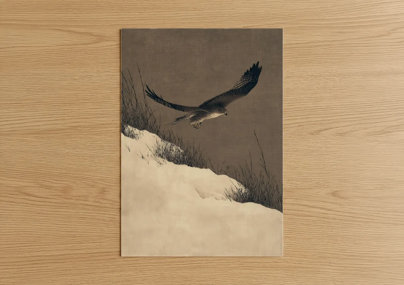 Hawk Hunting Winter Landscape Wall Art