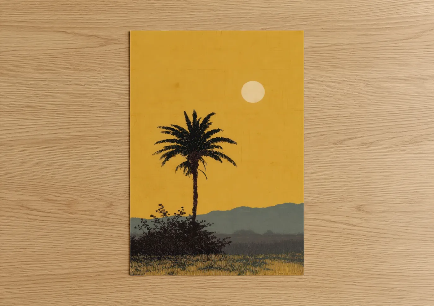 Golden Sunset Palm Tree Minimalist Wall Art