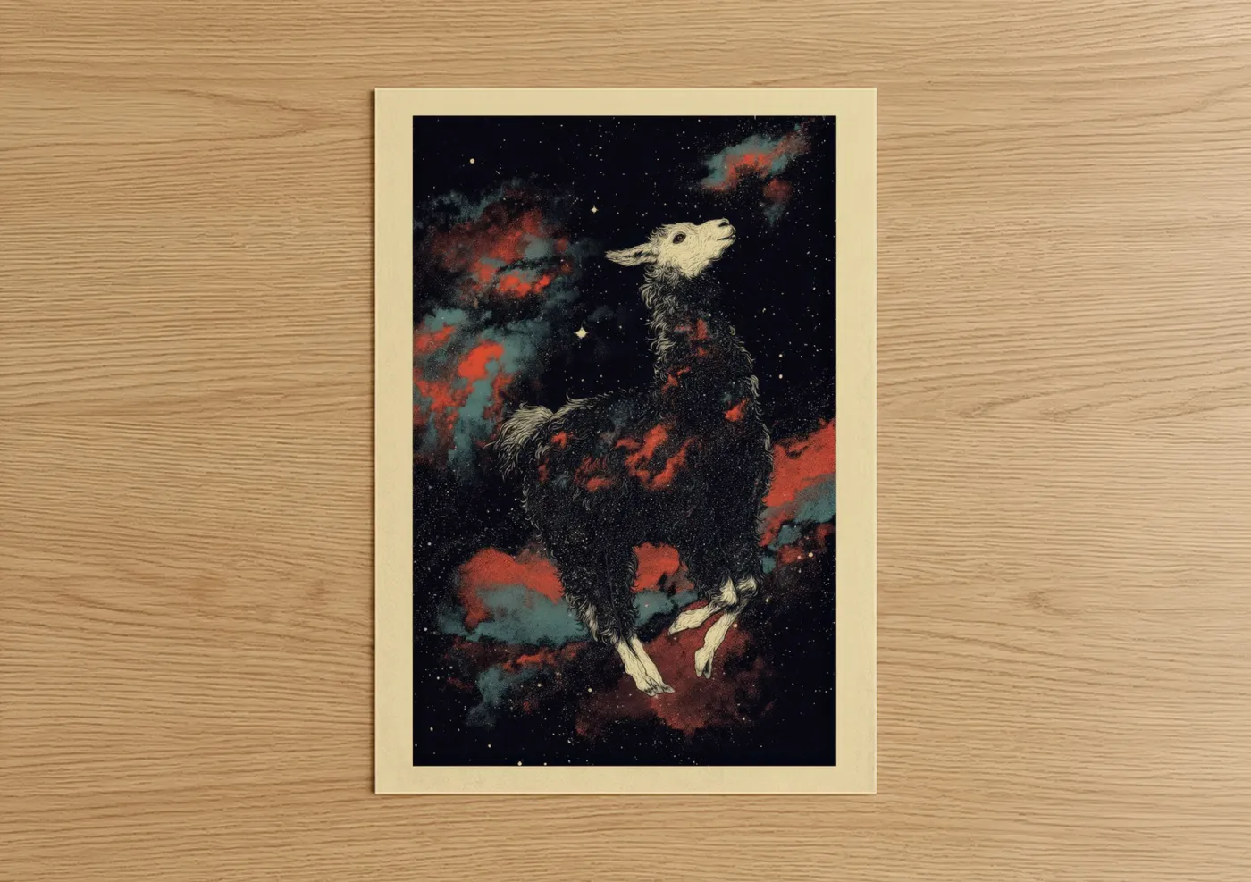 Cosmic Llama Nebula Starry Night Wall Art