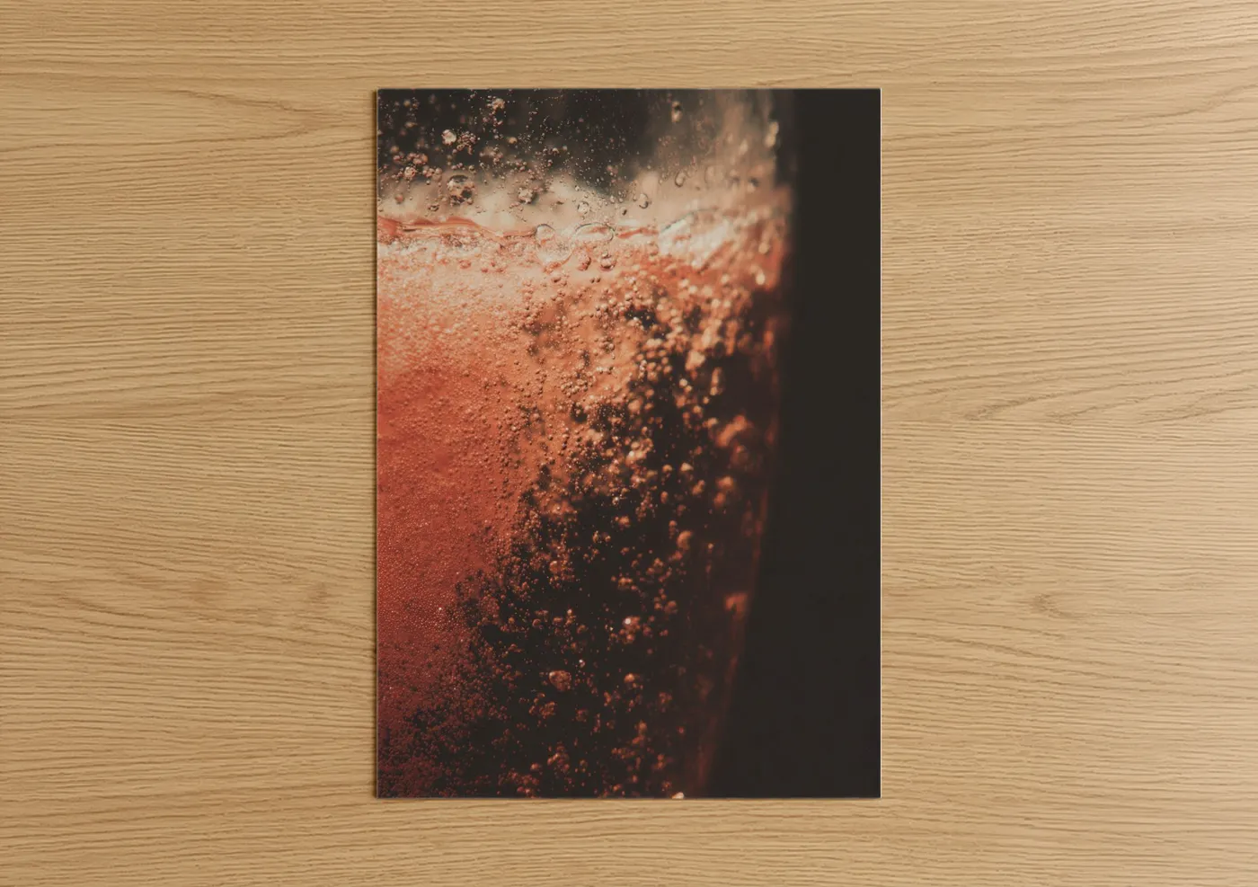 Rose wine art print on warm oak wood — rose gold palette — Sparkling Rosé poster