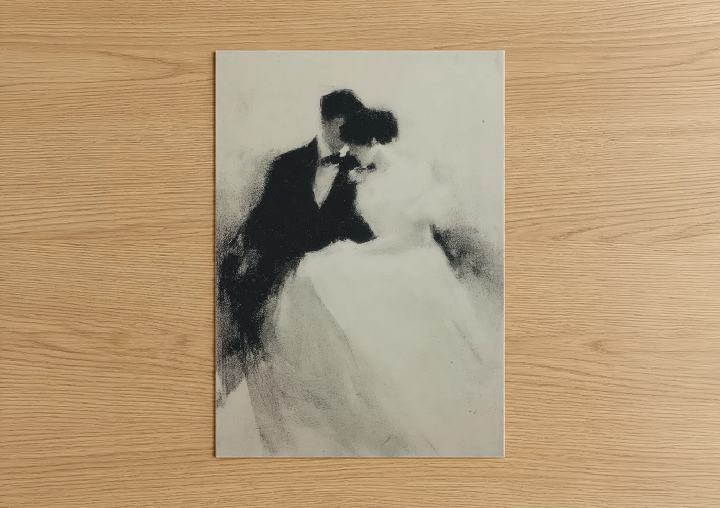 Romantic Wedding First Kiss Black and White Wall Art