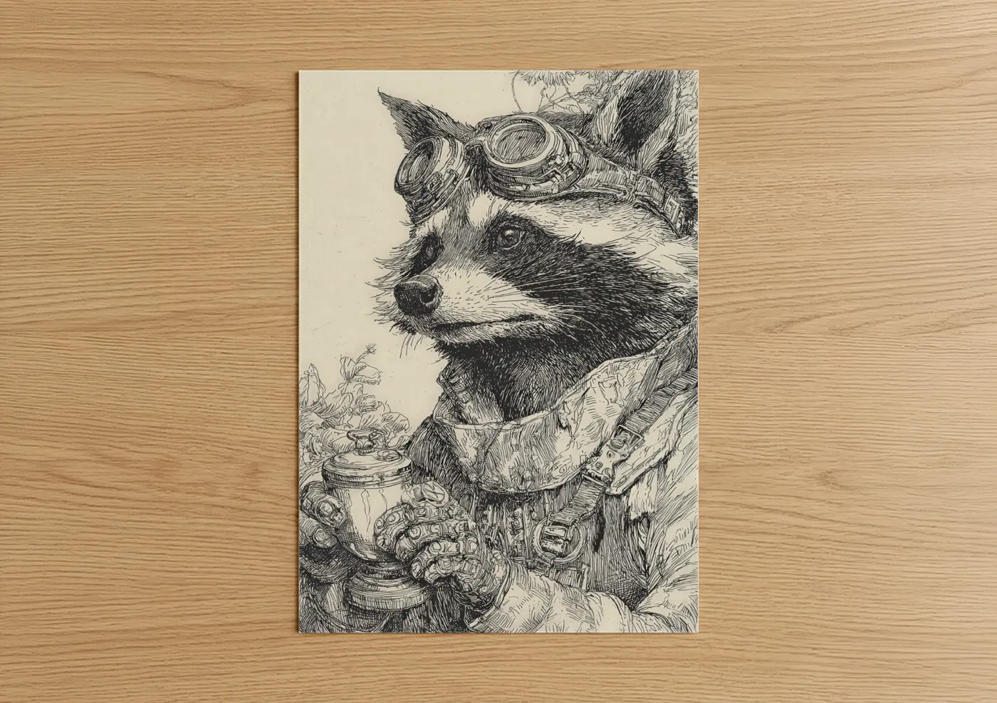 Steampunk Raccoon Aviator Goggles Wall Art