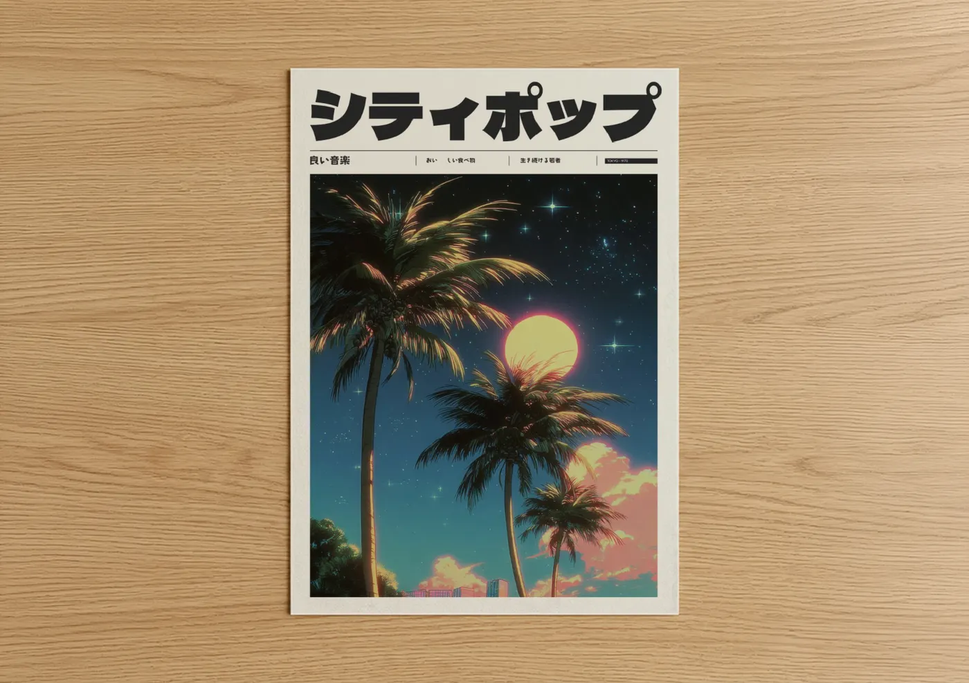 Neon Palm Sunset Anime Vaporwave Wall Art