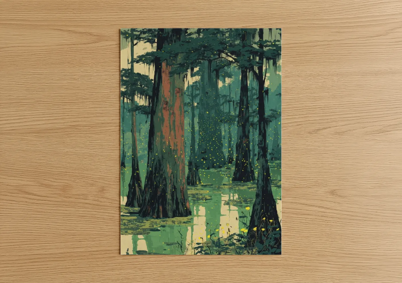 Fireflies Swamp Forest Mystical Night Wall Art