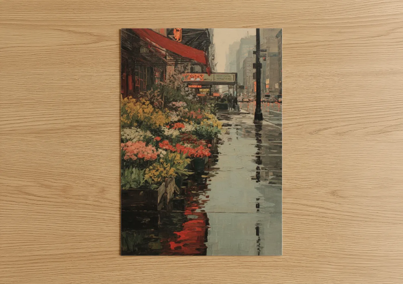 Urban Spring Flowers Rain Street Wall Art