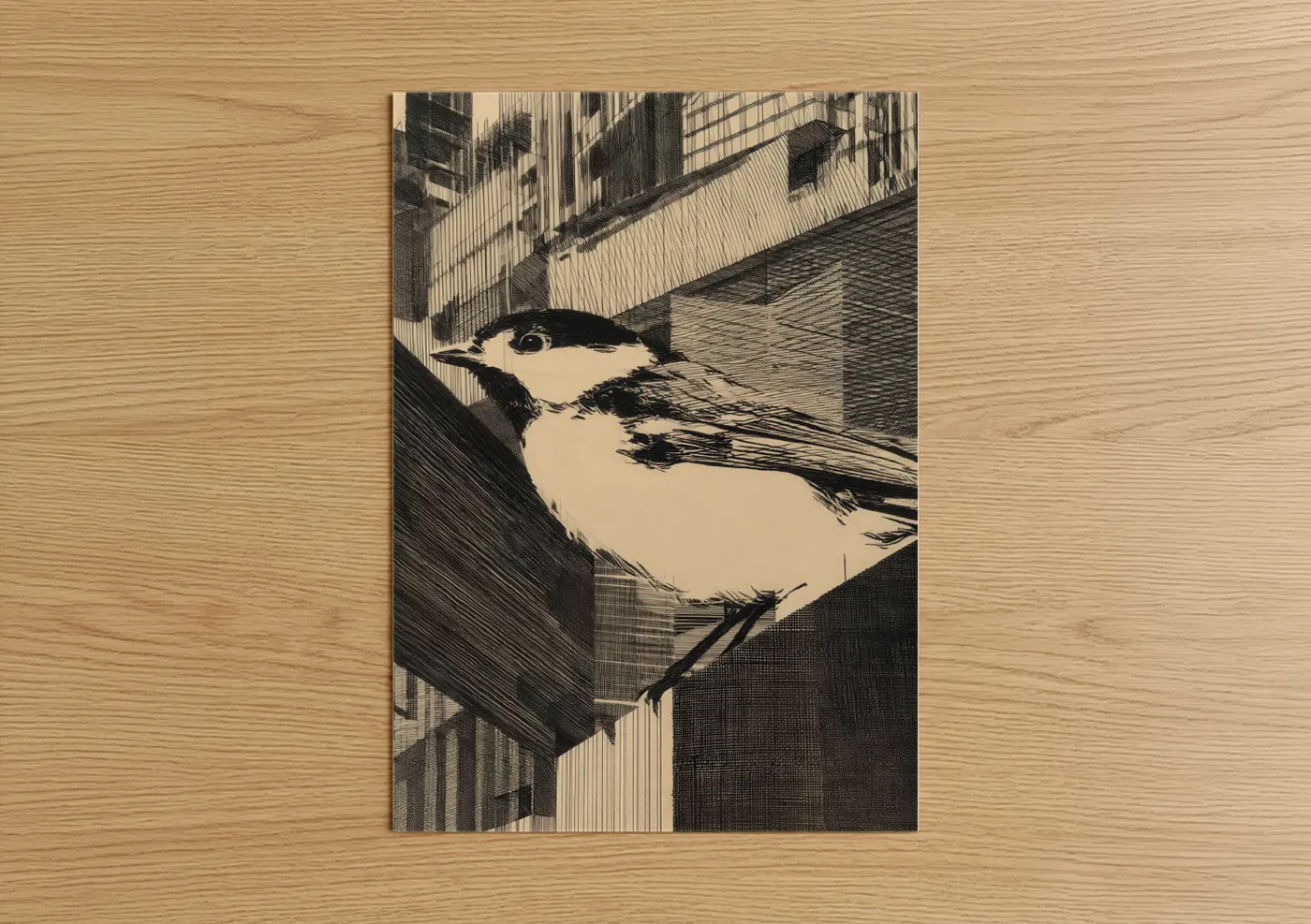 Urban Finch Black and White Line Wall Art