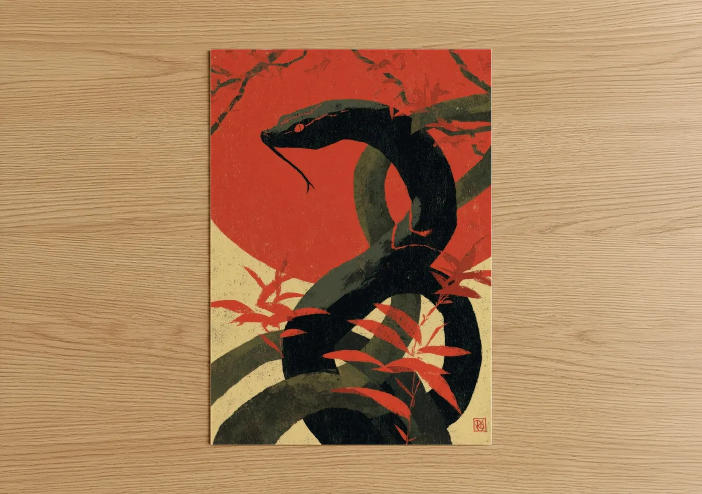 Crimson Viper Snake Art Print Wall Art