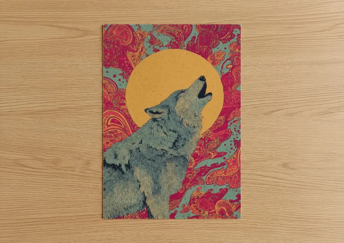 Howling Wolf Moon Illustration Wall Art