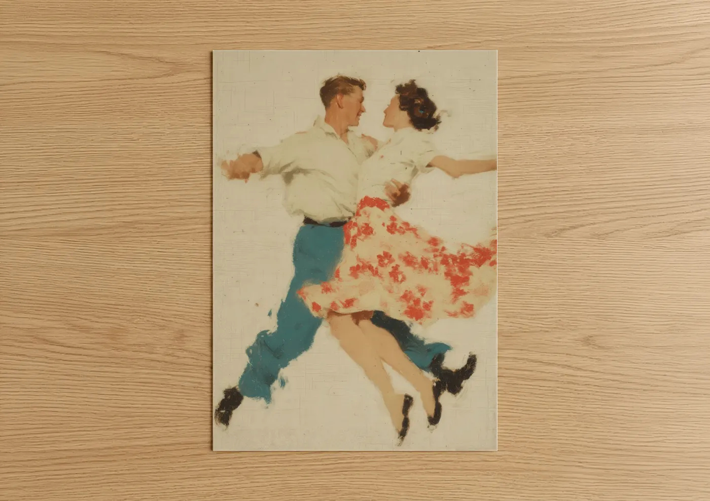 Vintage Swing Dance Couple Illustration Wall Art