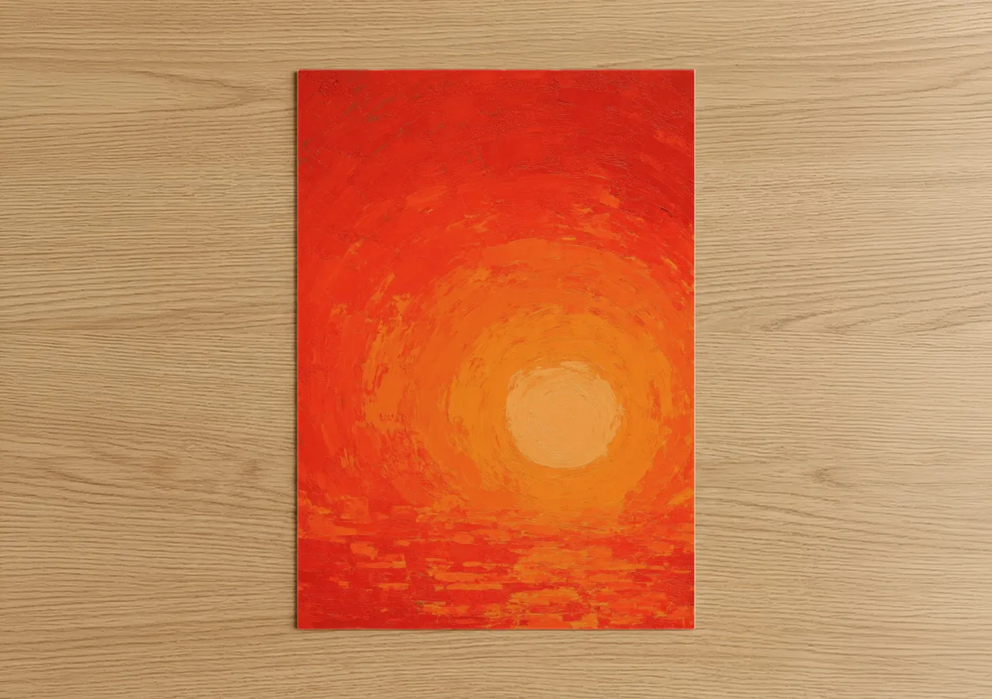 Crimson Solar Orb Abstract Sunrise Wall Art