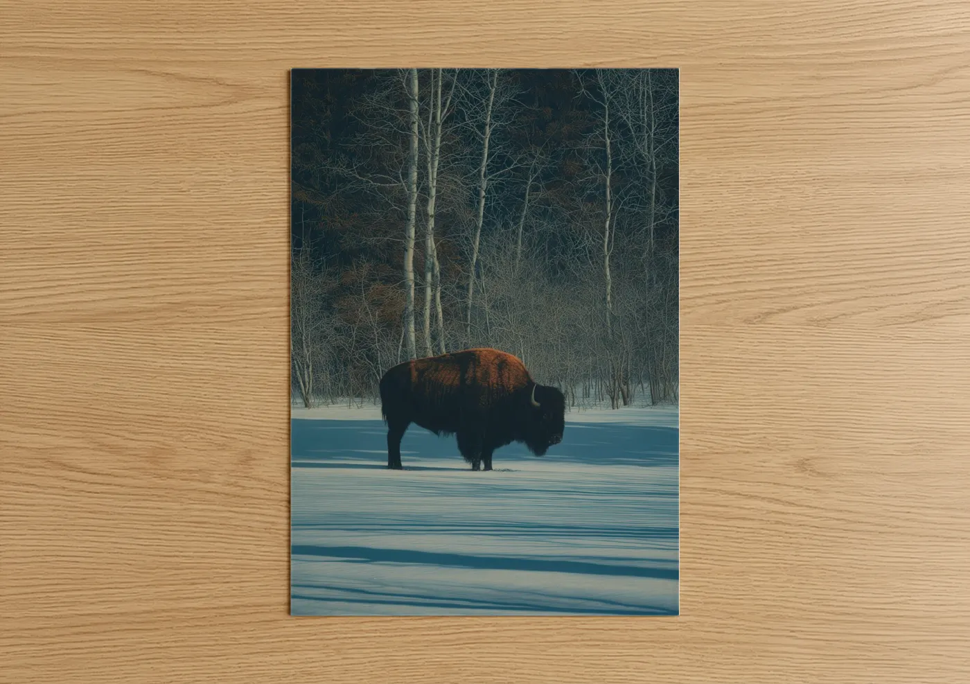 Snowy Bison Winter Landscape Wall Art