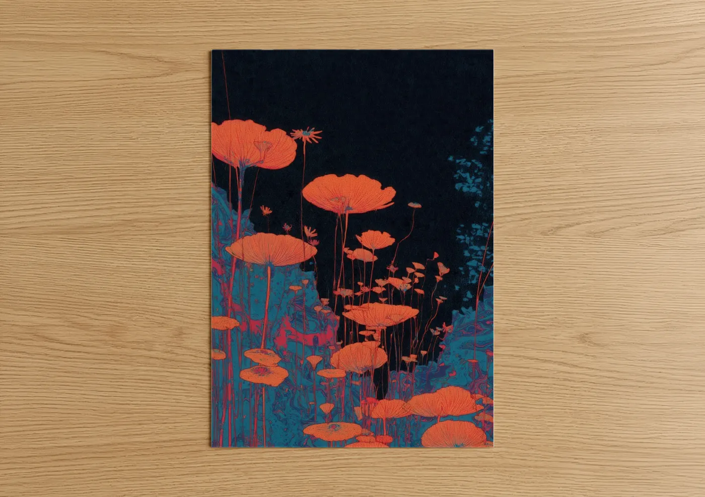 Neon Poppy Garden Magical Flowers Wall Art