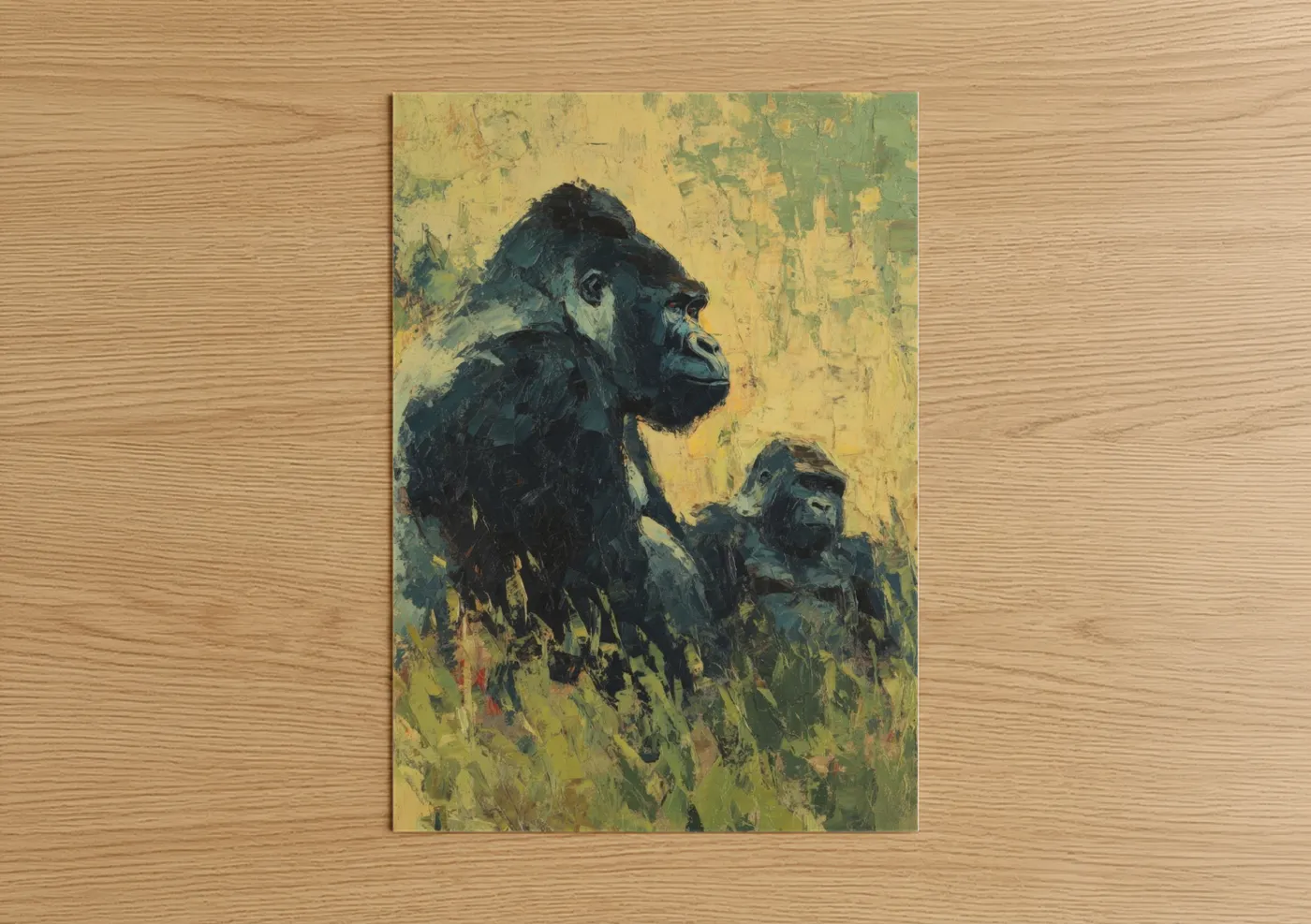 Protective Gorilla Family Expressionist Wall Art