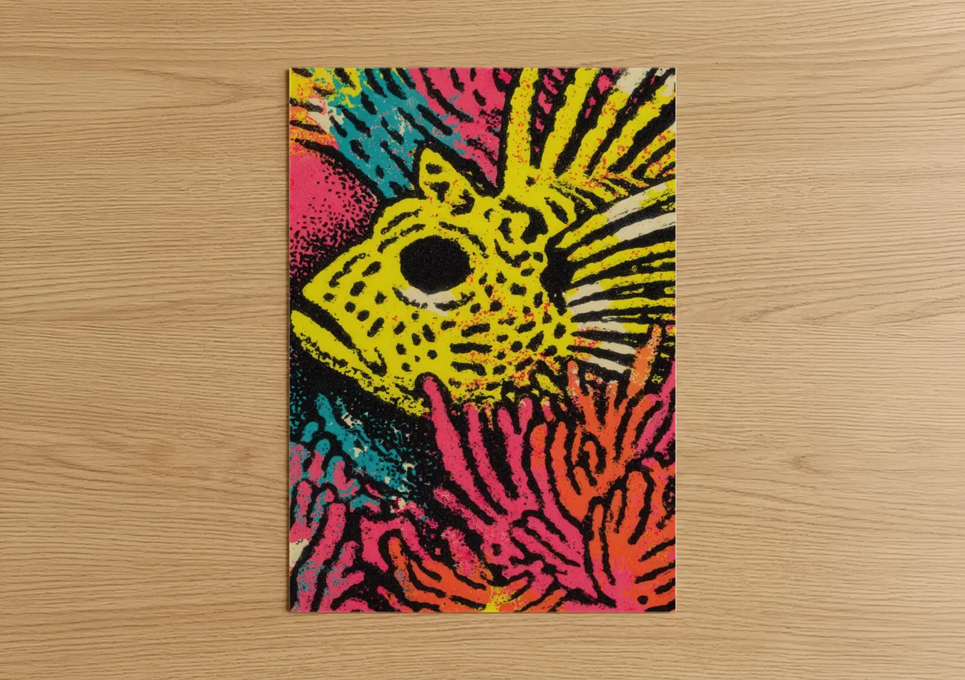 Neon Lionfish Pop Art Illustration Wall Art