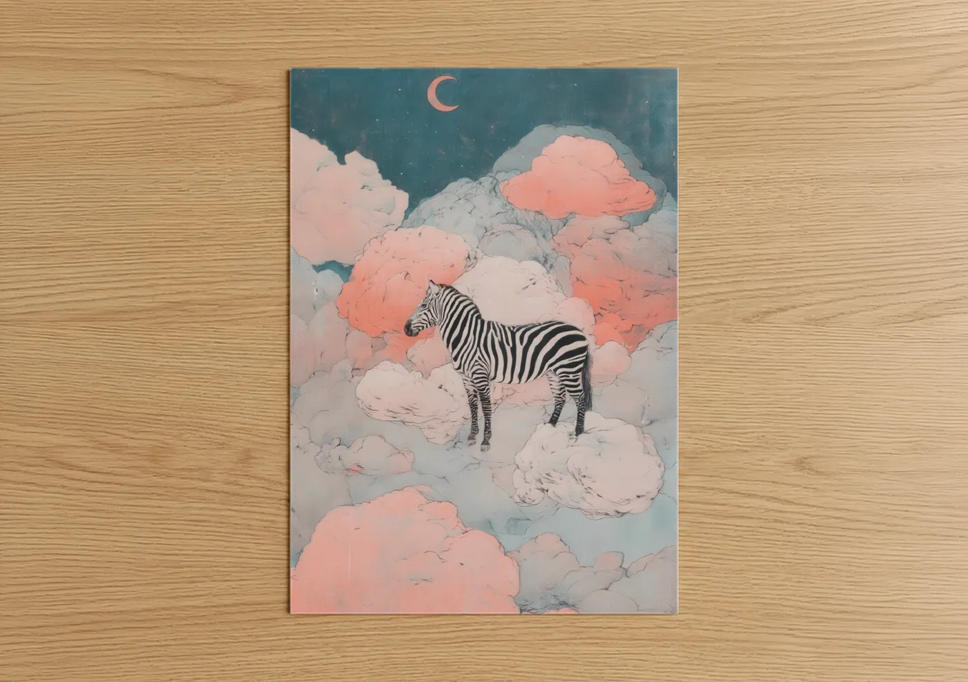 Dreamy Zebra in Clouds Night Sky Wall Art