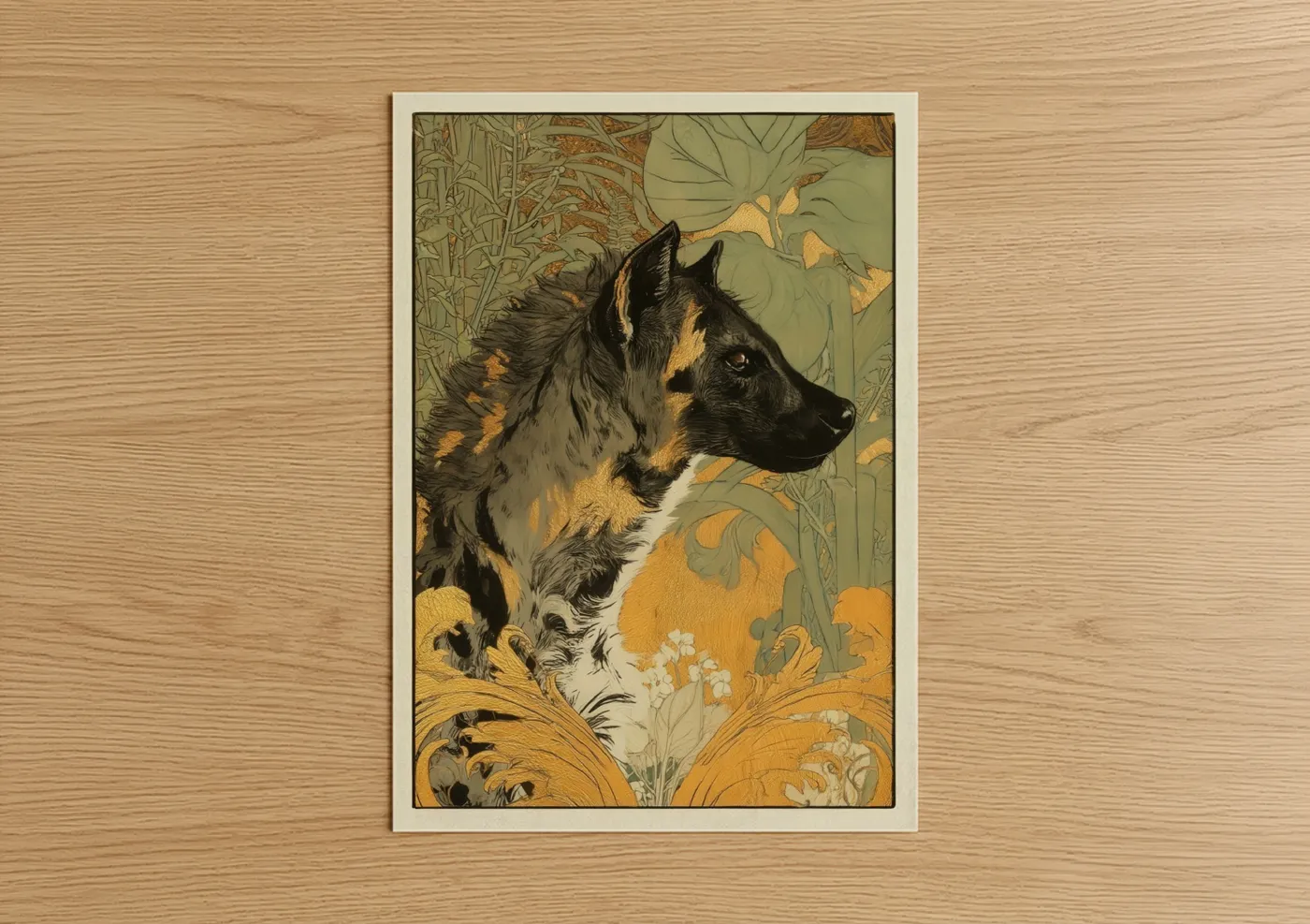 Golden Hyena Art Deco Wildlife Print Wall Art