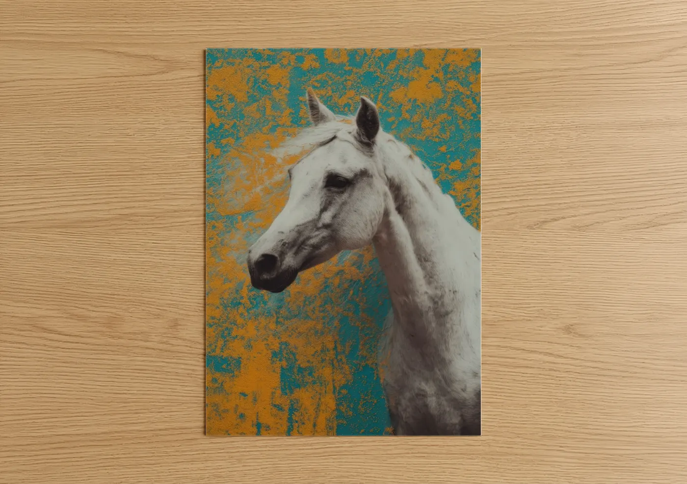 White Arabian Horse Portrait Turquoise Wall Art