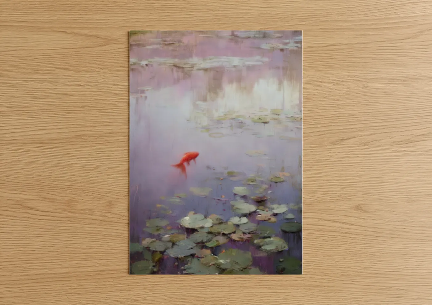 Red Dragon Fish Lily Pond Watercolor Wall Art