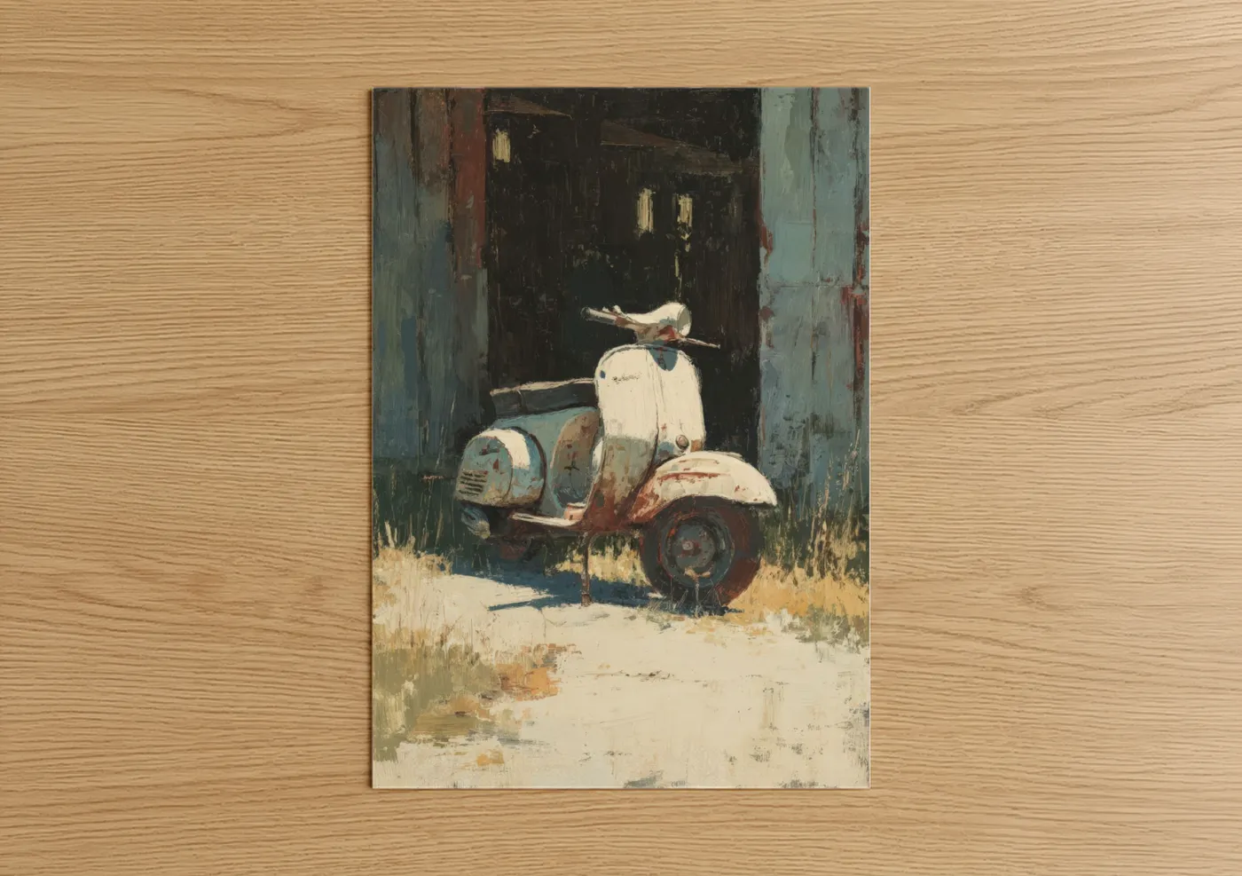Vintage Scooter Weathered Garage Wall Art