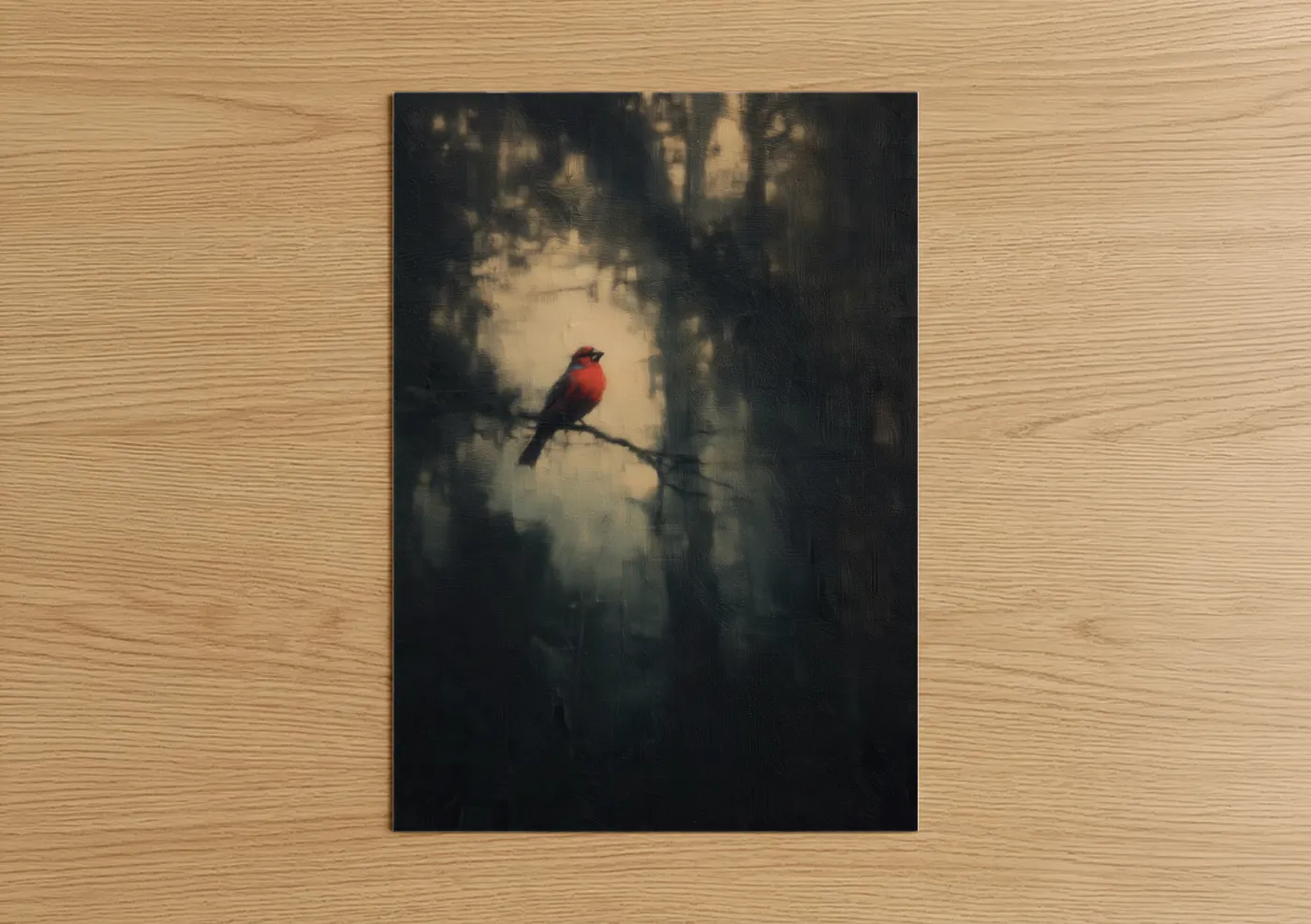 Red Finch Forest Mist Painting Wall Art