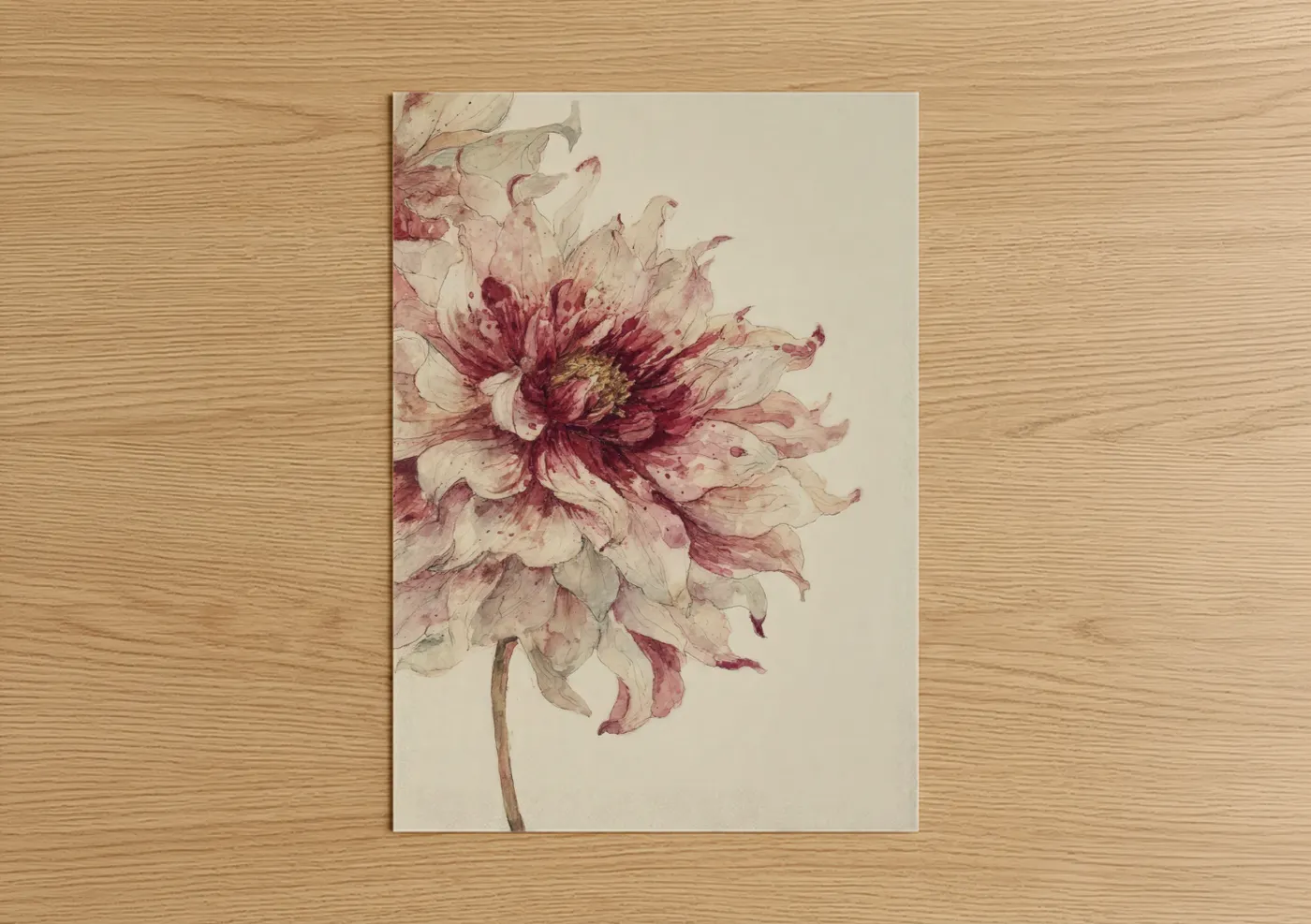Crimson Dahlia Study Watercolor Botanical Wall Art