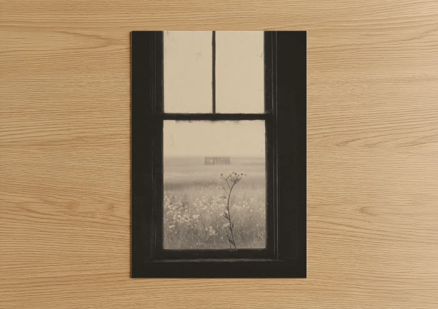 Misty Field Window View Sepia Tone Wall Art