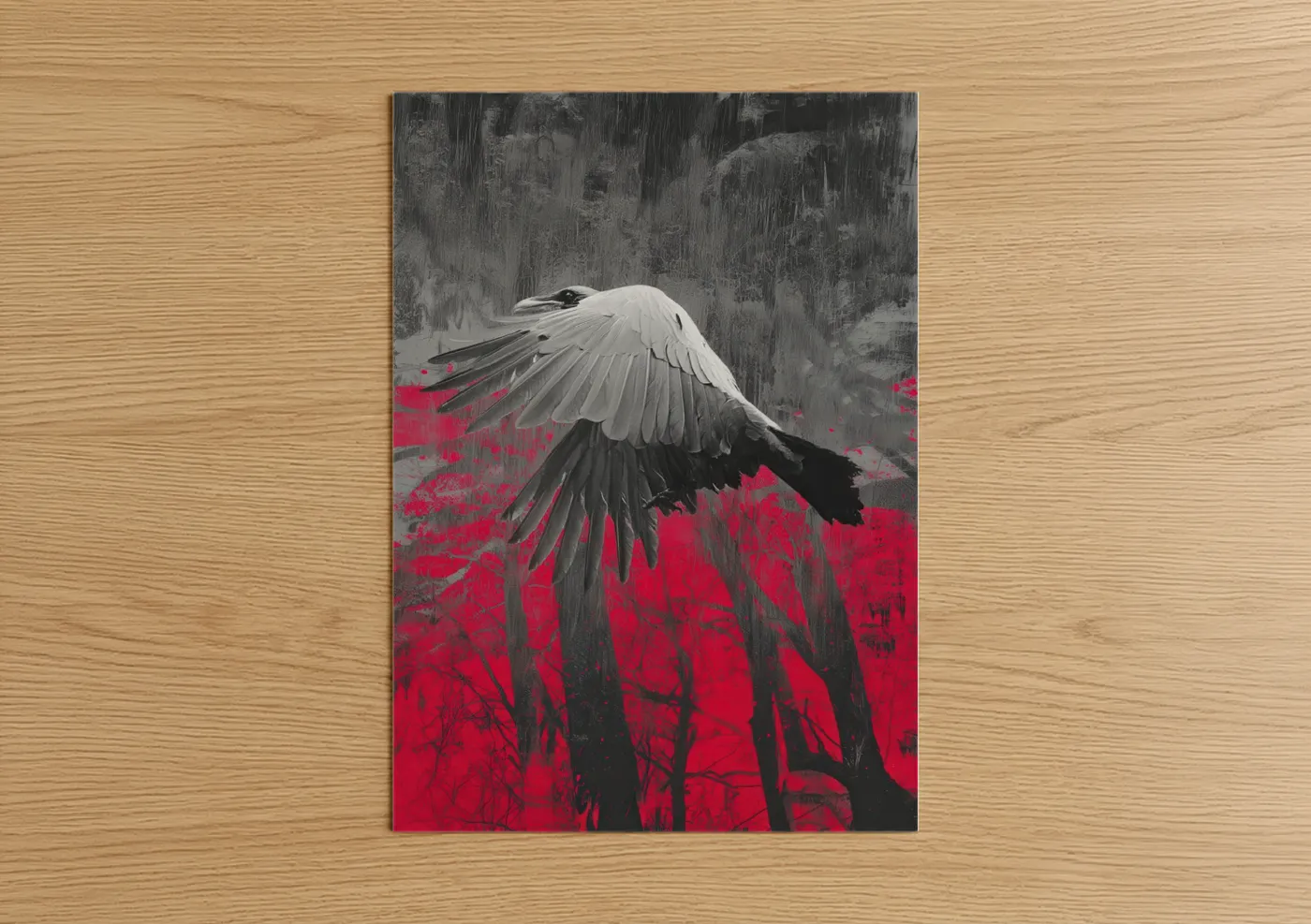 Black and White Crane with Red Flowers Wall Art