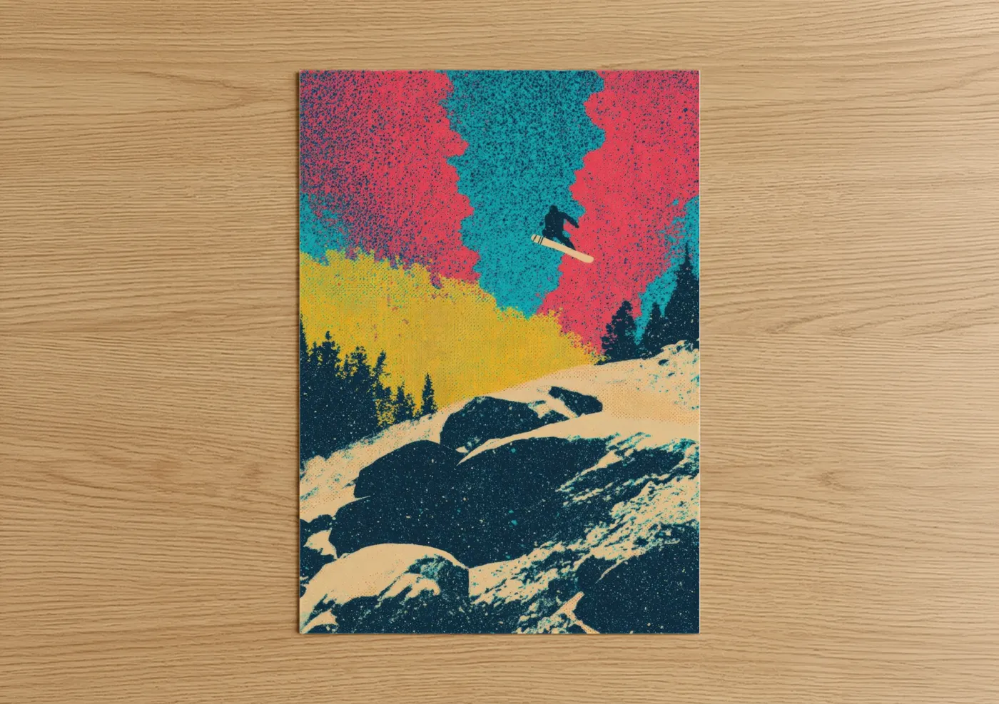 Colorful Alpine Snowboarding Art Print Wall Art