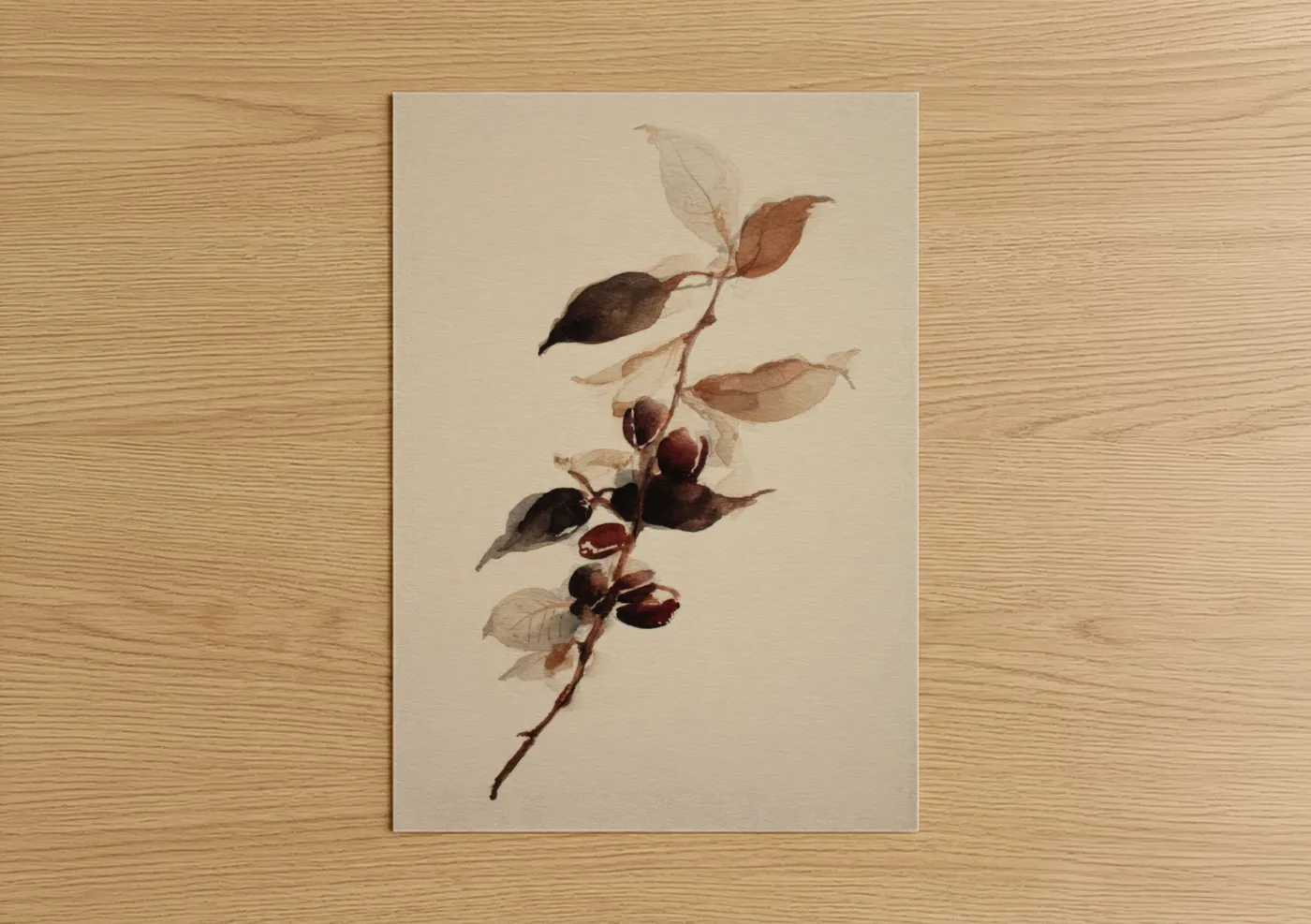 Autumn Coffee Plant Botanical Watercolor Wall Art
