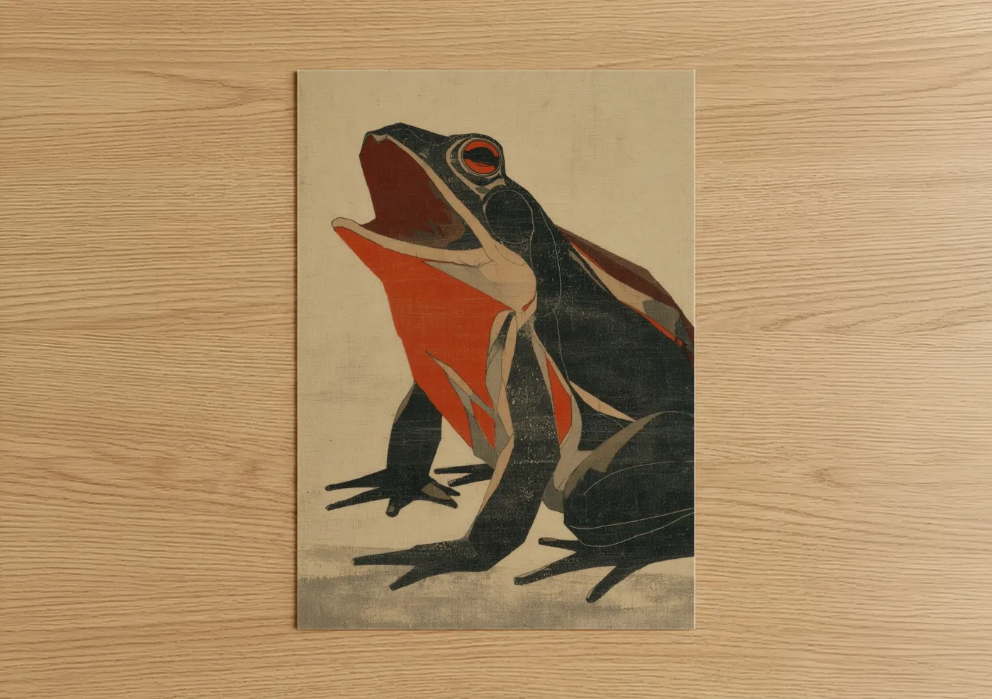 Crimson Frog Art Deco Illustration Wall Art
