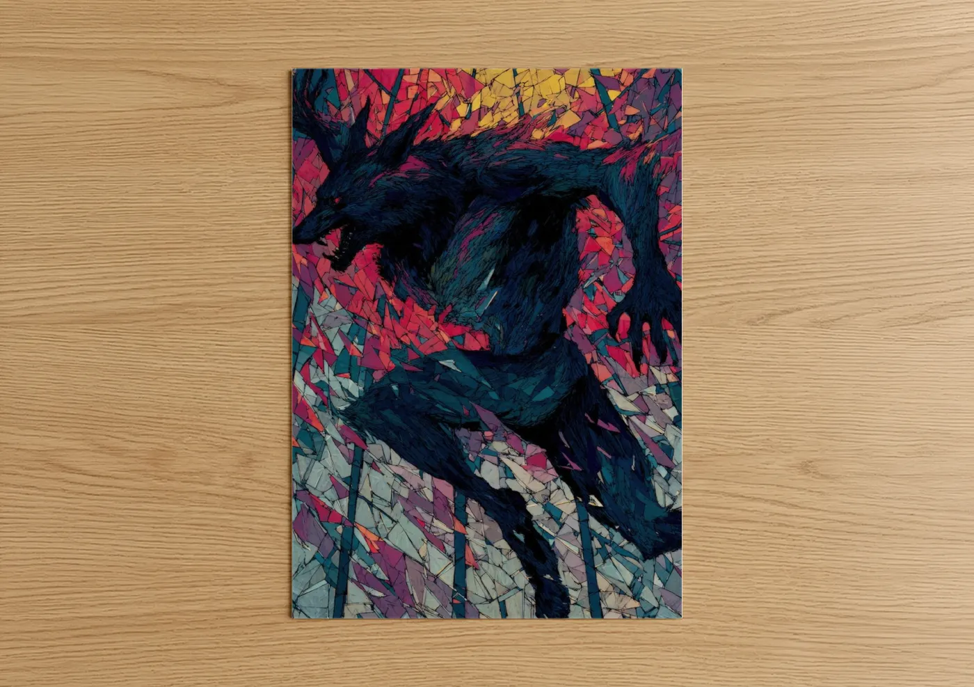Crimson Werewolf Mythical Creature Wall Art