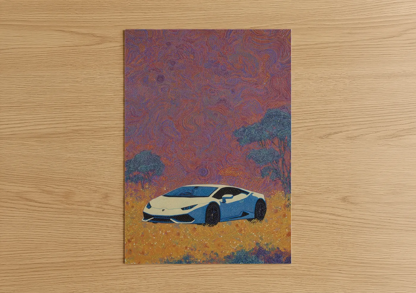 Blue and Cream Sports Car Desert Wall Art